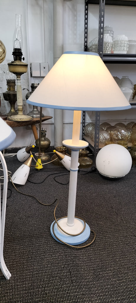 Large Cream and Light Blue Table Lamp